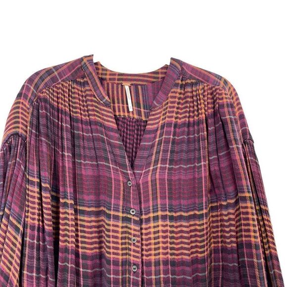 Free People Come On Over Oversized Plaid Shirt top Size XS boho lagenlook - Picture 5 of 10